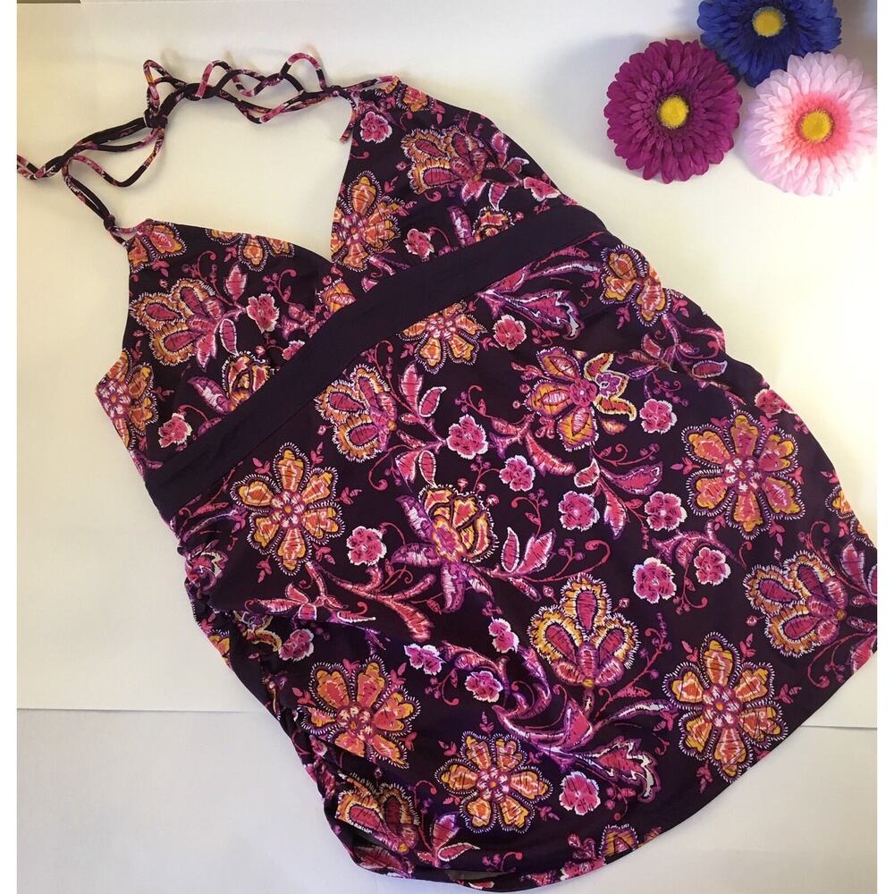 Motherhood Maternity Size Large Tankini Swim Top in Pink/Purple/Orange‎ Floral